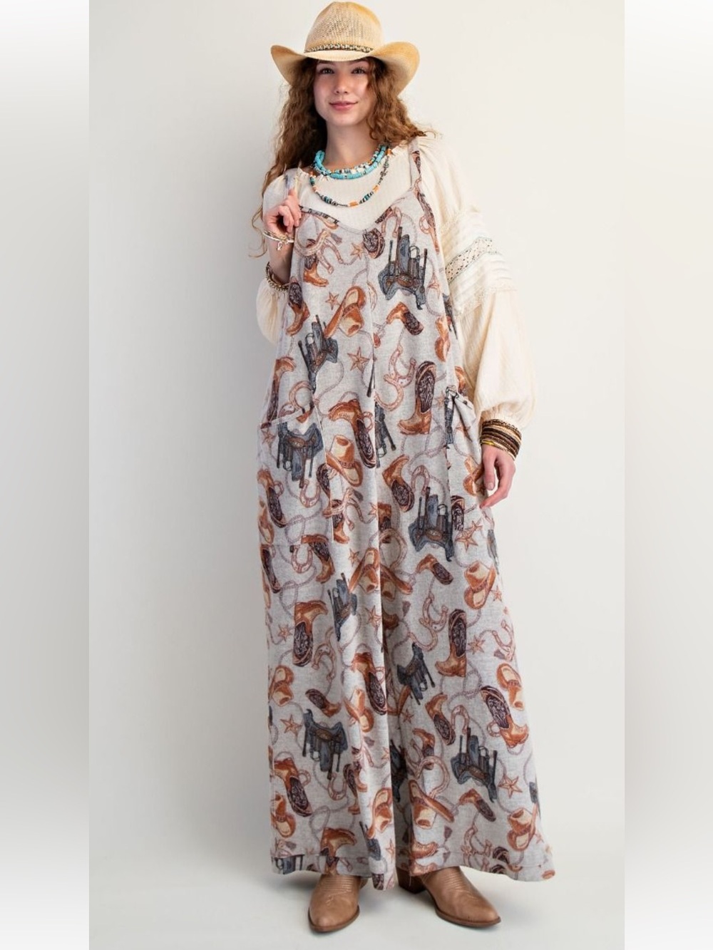 438 EASEL WESTERN PRINTED BRUSHED HACCI JUMPSUIT